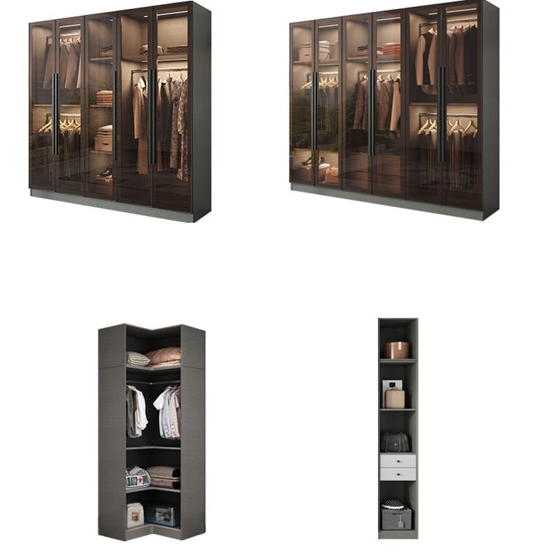 Elegant Dark Grey Glass Wardrobe with Integrated LED Lighting, 96" High Luxury Armoire featuring 3C Tempered Glass & Soft-Close Drawers - Image 7