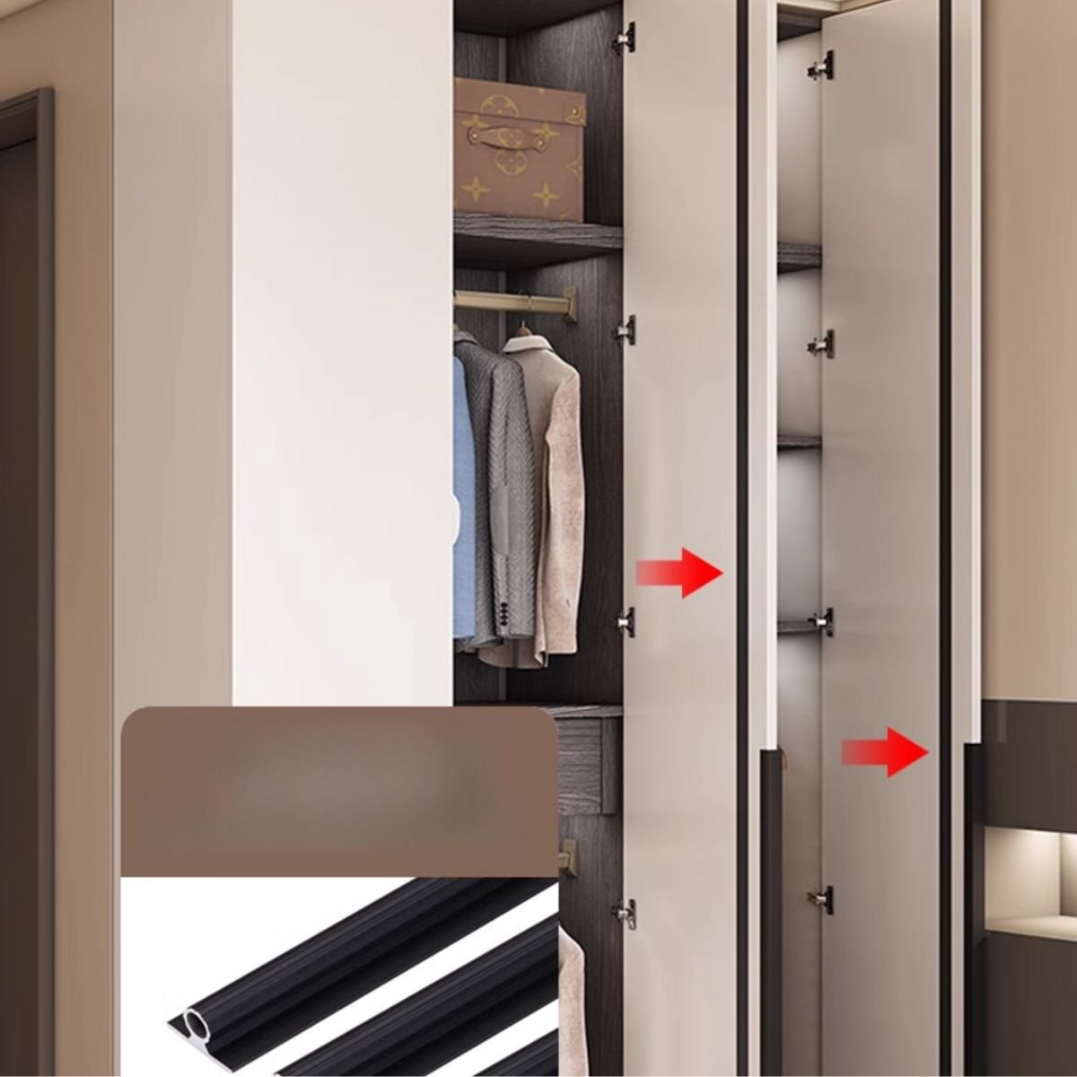 White Modish Manufactured Wood Armoire Cabinet with Soft Close Drawer and Door, Interior Shelves, and Clothing Rod - Image 7