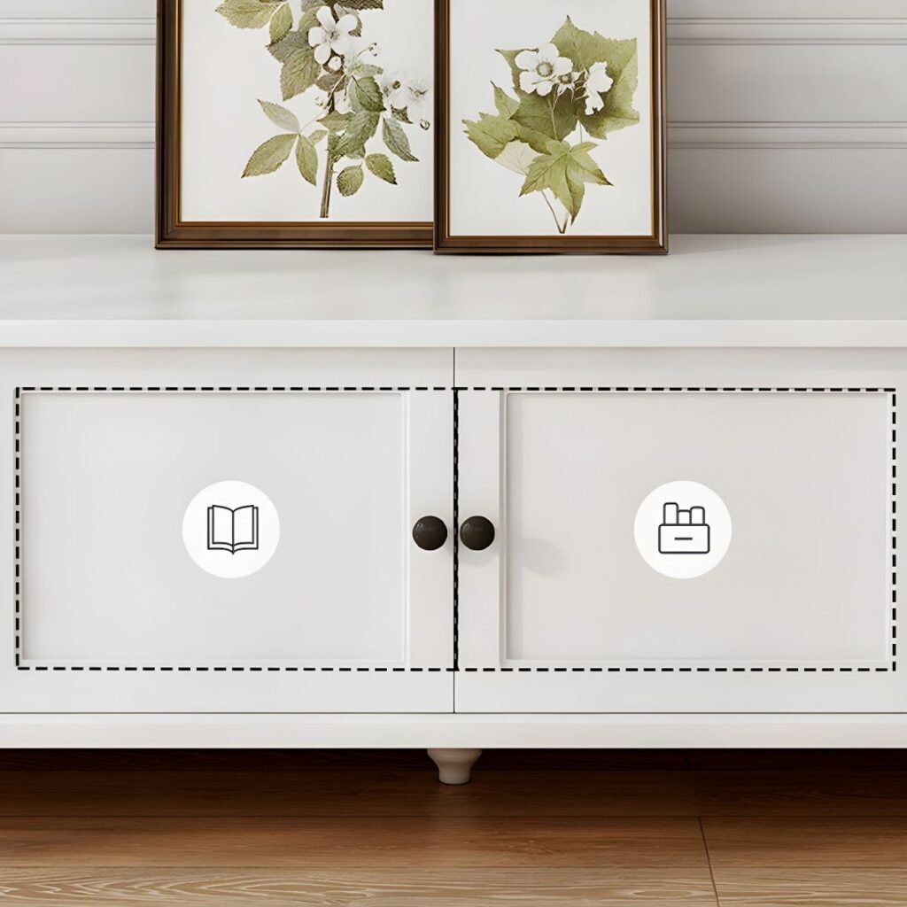 1200x12006 102 Elegant European White TV Stand with 4 Drawers and Soft Close Doors, 55 inch Charming Media Center for French Style Living