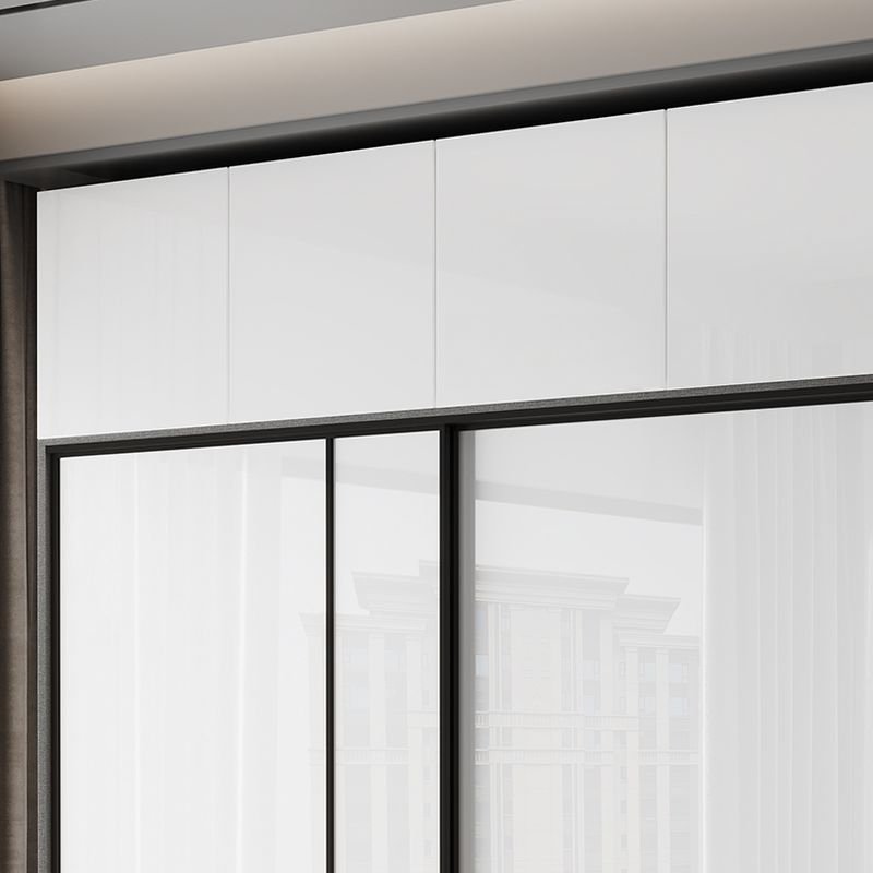 Exquisite Anthracite Fusion – Radiant 94.5-Inch Hybrid Wardrobe with White Sliding Panels and Side Drawer Module - Image 7
