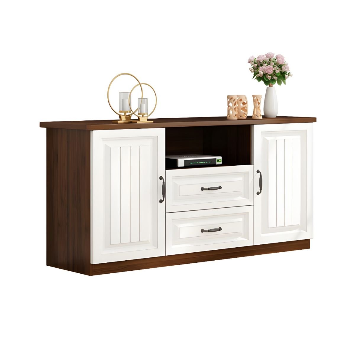 Simplistic Lumber TV Stand with Shelf, 2 Drawers, and 4 Cabinets Featuring Accessible Storage - Image 6