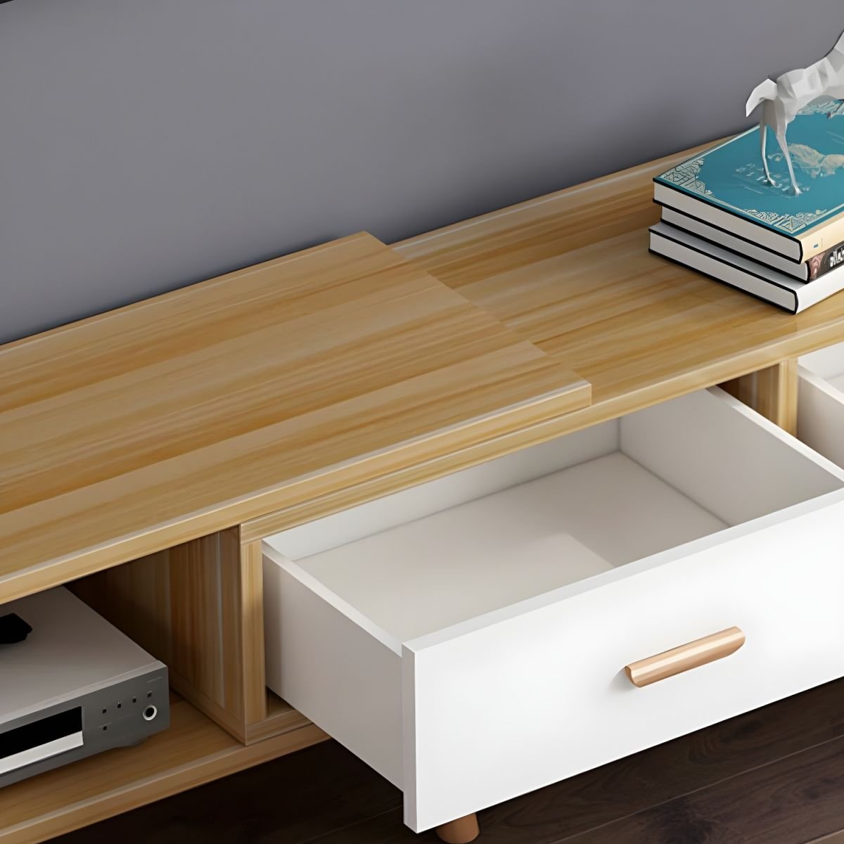 Scandinavian Style Wood TV Stand with Open Shelving, Low Profile, No-Drilling Holes, 30cm Width - Image 6