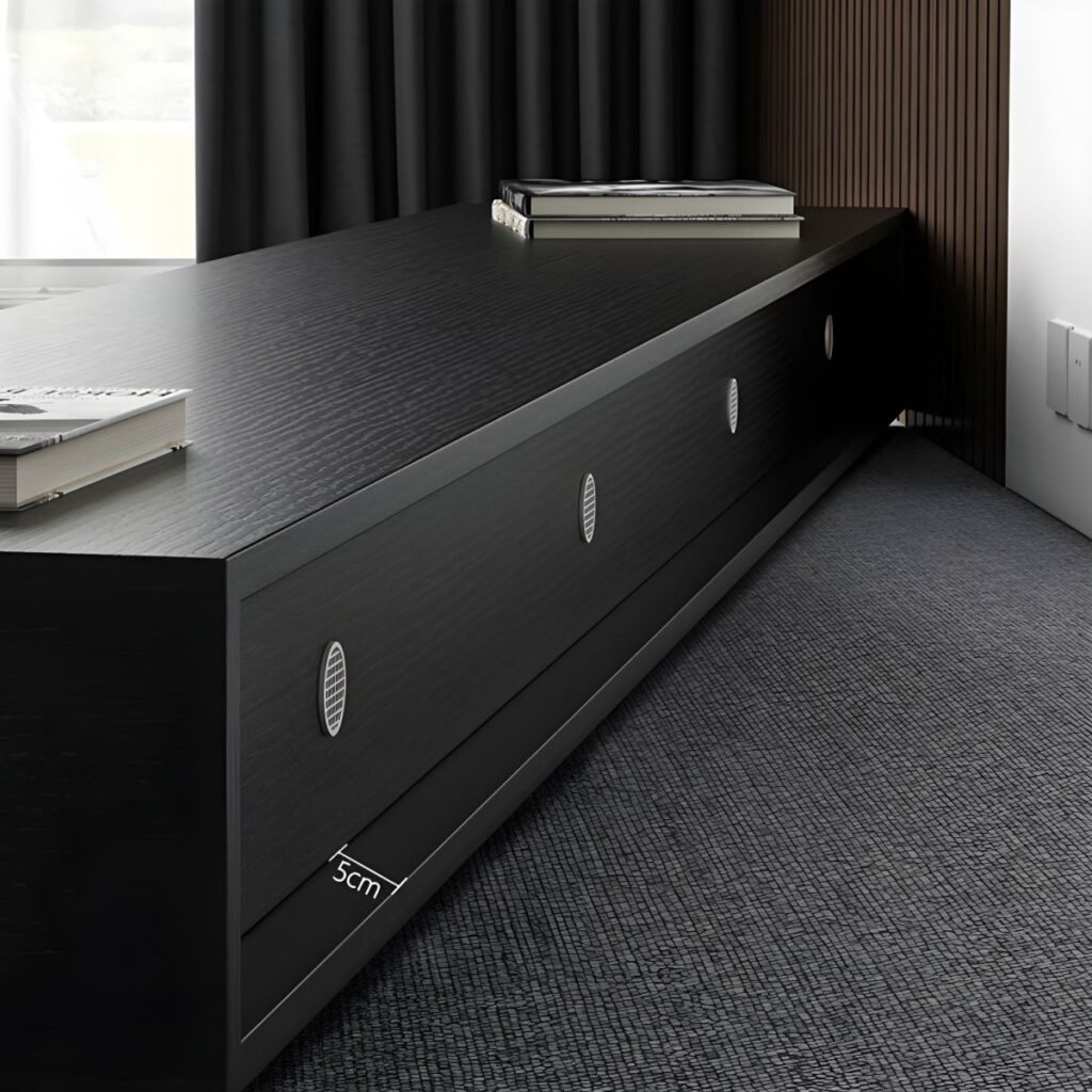1200x12006 142 Bold Black Wood TV Stand with 3 Sophisticated Drawers, 71 inch Impressive Media Base for Cinematic Living Rooms