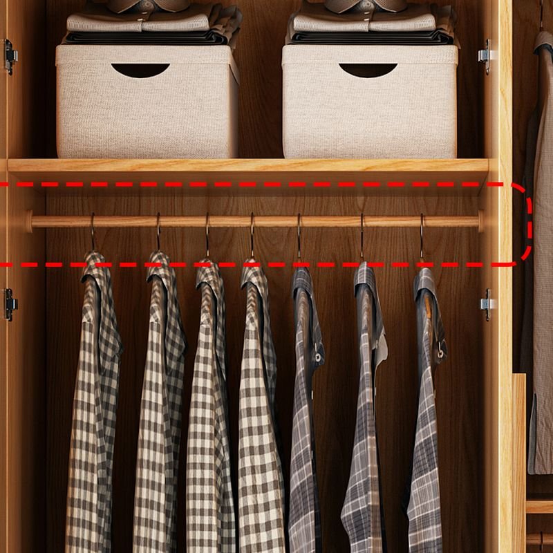 Modern Natural Wood Wardrobe Armoire with Sliding Doors, Drawers, and Shelves - Image 8