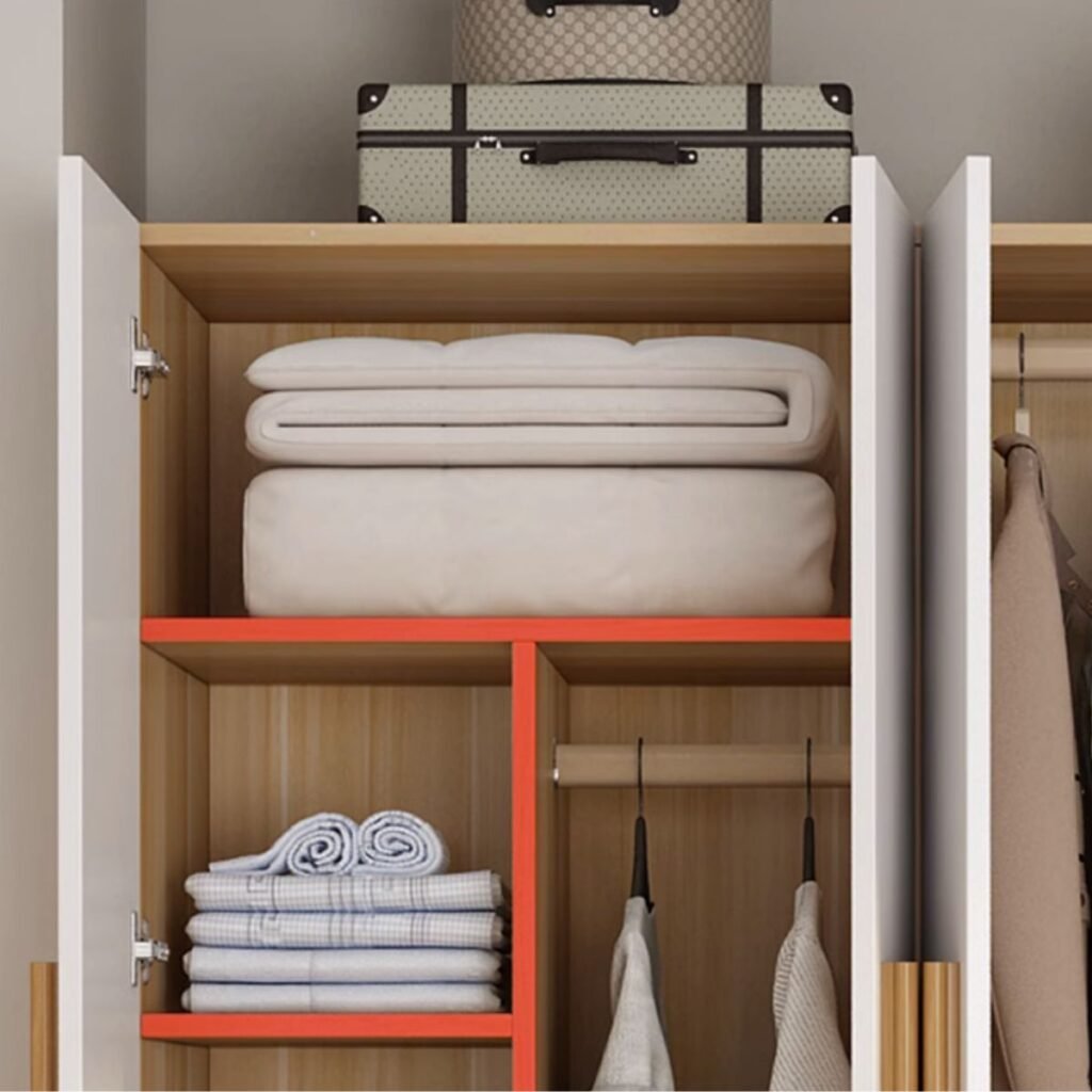 1200x12006 51 Natural White & Oak Wardrobe with 71" Height, Sustainable E0 Wood Armoire featuring Silent Soft-Close Hinges for a Scandi-Style Bedroom