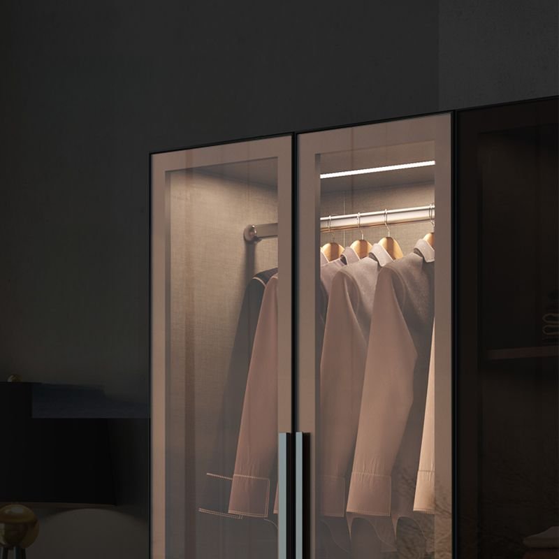 Elegant Dark Grey Glass Wardrobe with Integrated LED Lighting, 96" High Luxury Armoire featuring 3C Tempered Glass & Soft-Close Drawers - Image 8