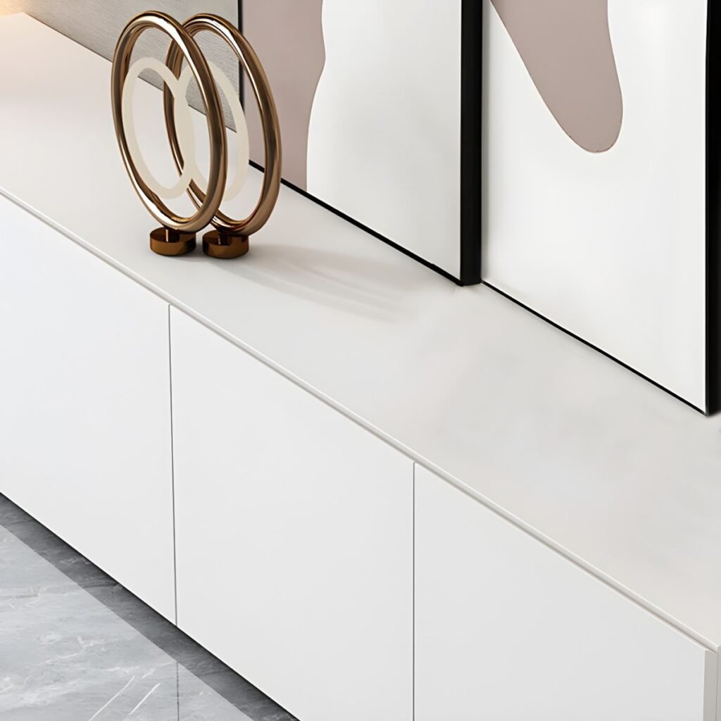 1200x12006 91 Sleek Modern White TV Console with 86.5-inch Handless Cabinet Storage, Sophisticated Eco-Friendly E0 Media Stand for Luxury Living