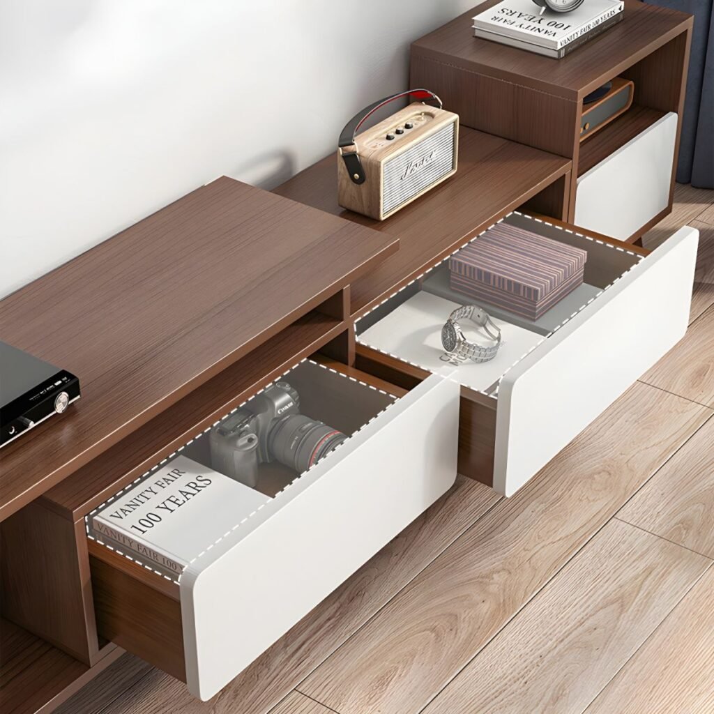 1200x12006 98 3-Drawer Modern Wood TV Stand with Open Storage and Cable Management