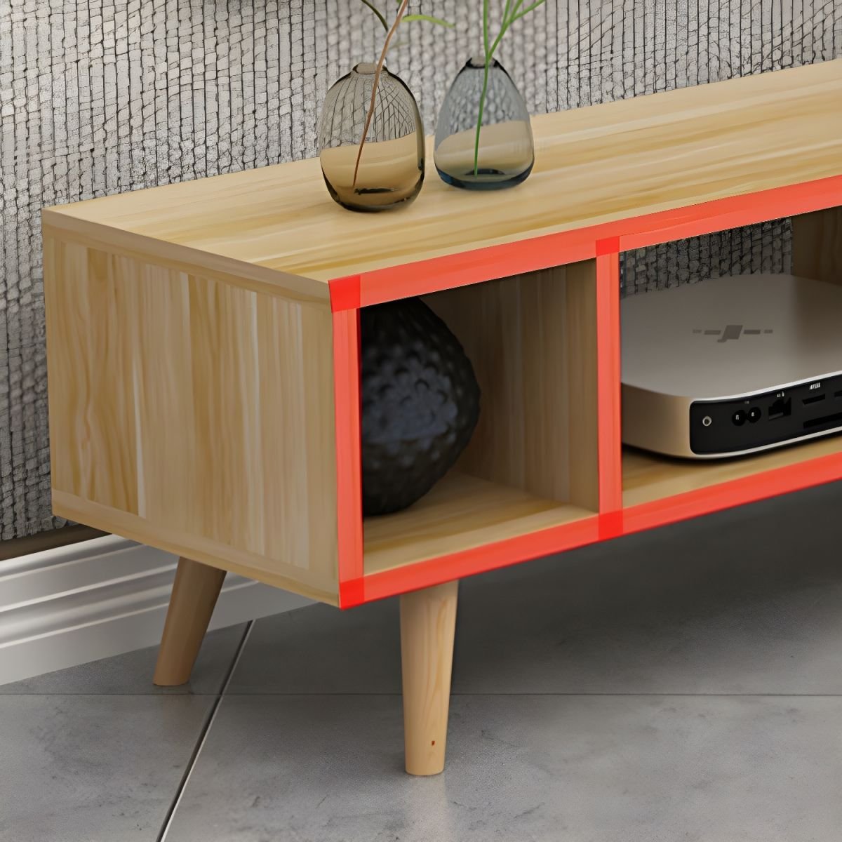 Wood TV Stand Console in Wood with Storage Drawers and Metal Legs Glam - Image 8