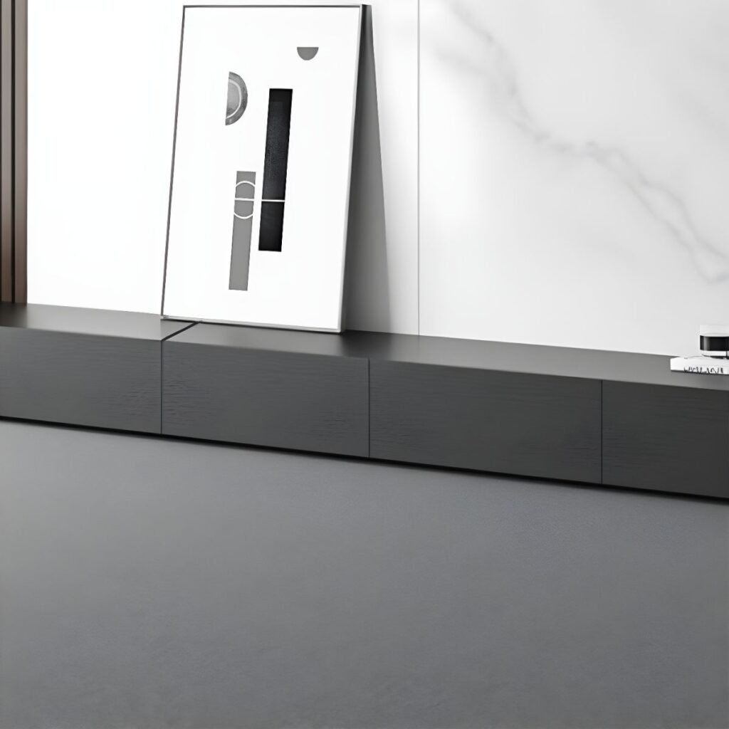 1200x12007 114 Bold Black Wood TV Stand with 3 Sophisticated Drawers, 71 inch Impressive Media Base for Cinematic Living Rooms