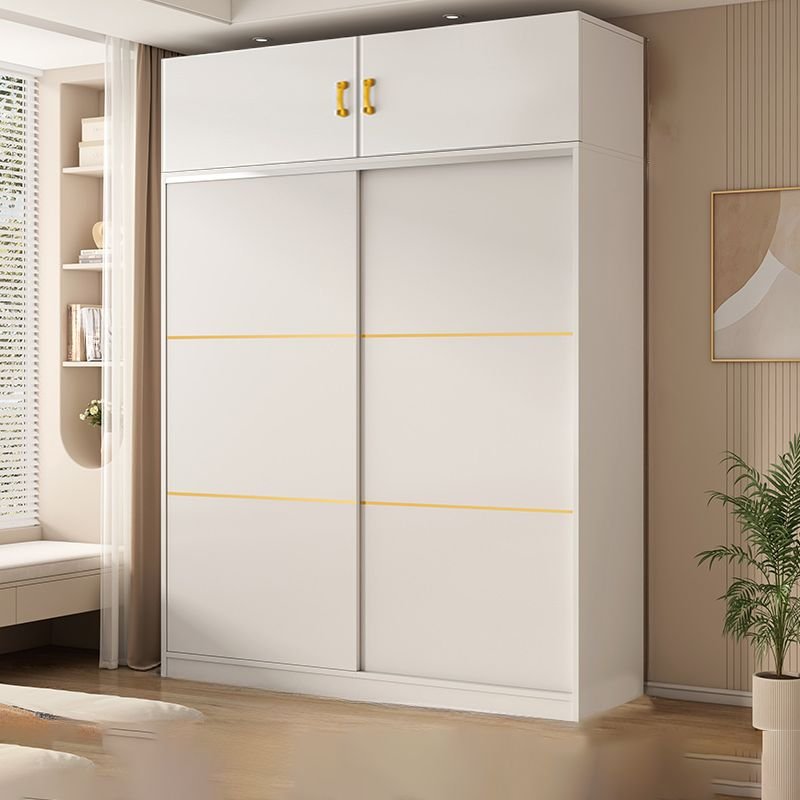 Graceful White Sliding Door Armoire with Top Cupboards - Premium 71" to 86.5" Modular Wardrobe in 28 Versatile Configurations - Image 8