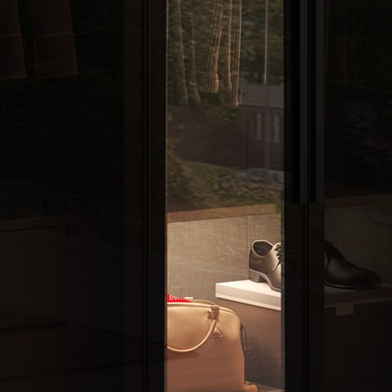 Elegant Dark Grey Glass Wardrobe with Integrated LED Lighting, 96" High Luxury Armoire featuring 3C Tempered Glass & Soft-Close Drawers - Image 9