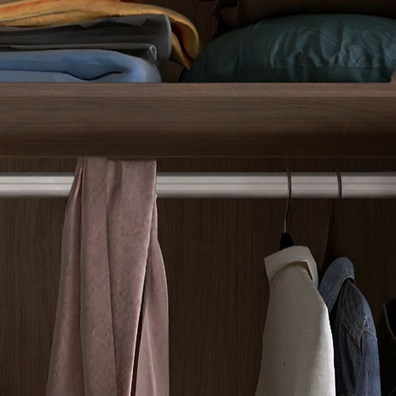 Chic Warm Beige & Wood Grain Wardrobe with Hidden Handles - Premium 94.5" Tall ENF Eco-Friendly Armoire - Image 8