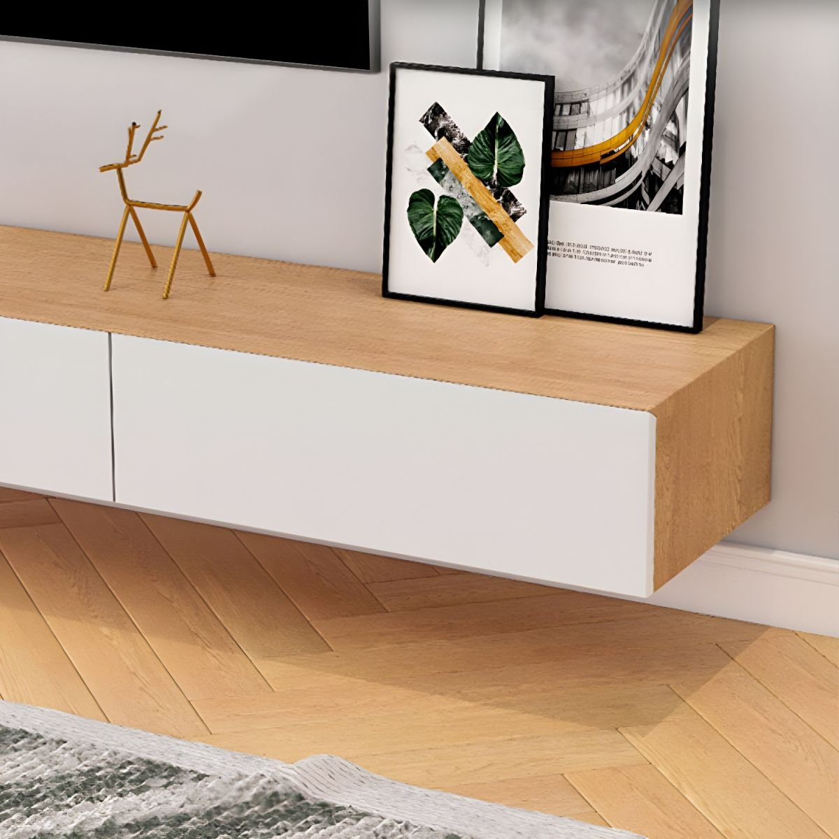 Chalk Modern Simple Style Wood TV Stand with Shelf, 4 Drawers, Cable Management, and Open-air Storage - Image 9