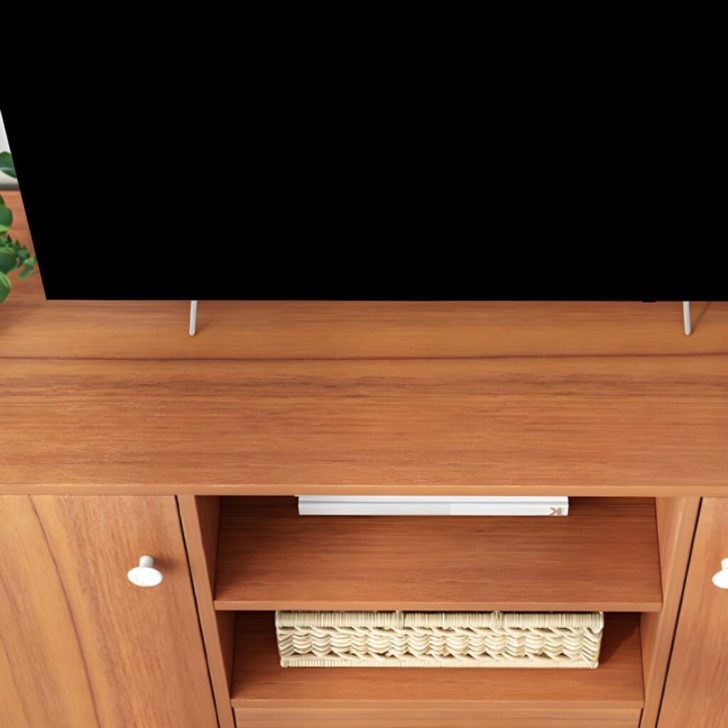 1200x12007 71 Elegant Tall White Wood TV Stand with 2 Drawers and Cabinets, 40 inch Compact High Media Console for Bedroom and Small Living Room