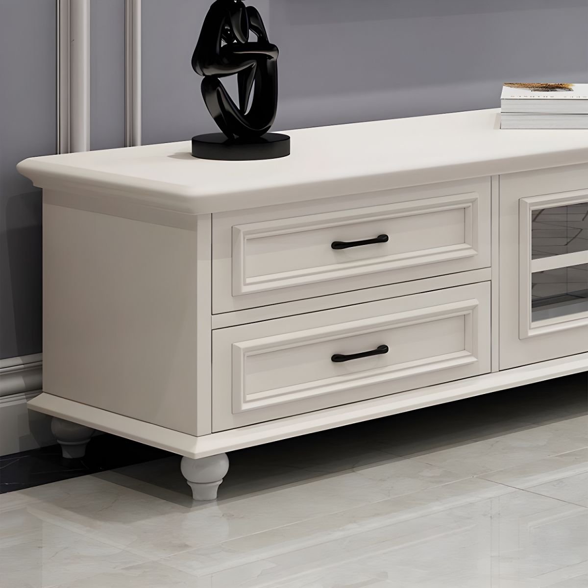 2 Tiers & 2-Door Rectangle Matte Solid Wood+Manufactured Wood Adjustable Shelf TV Stand for Living Room - Image 8