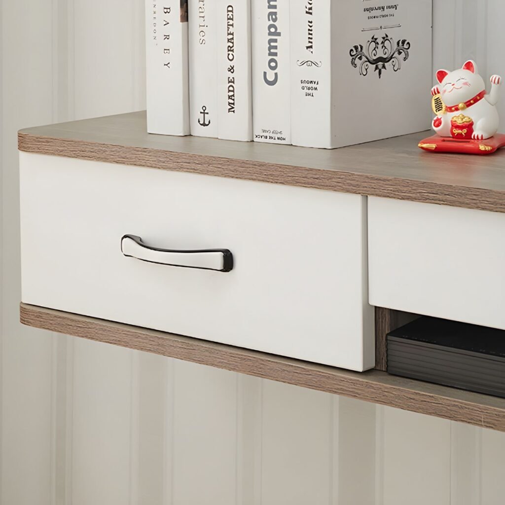 1200x12007 74 Sleek Floating Grey White TV Stand with 2 Drawers, 40 inch Wall Mounted Media Console in Tricolor Wood Finish