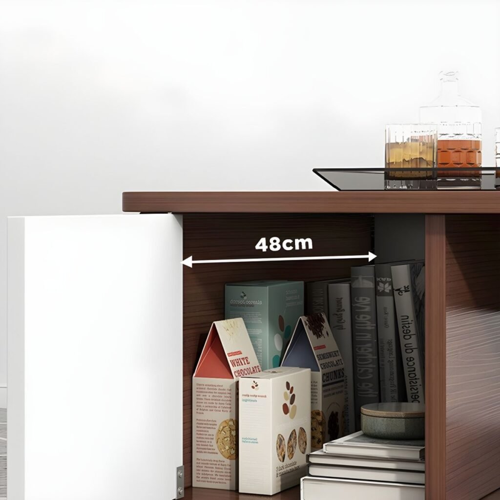 1200x12007 75 3-Drawer Modern Wood TV Stand with Open Storage and Cable Management