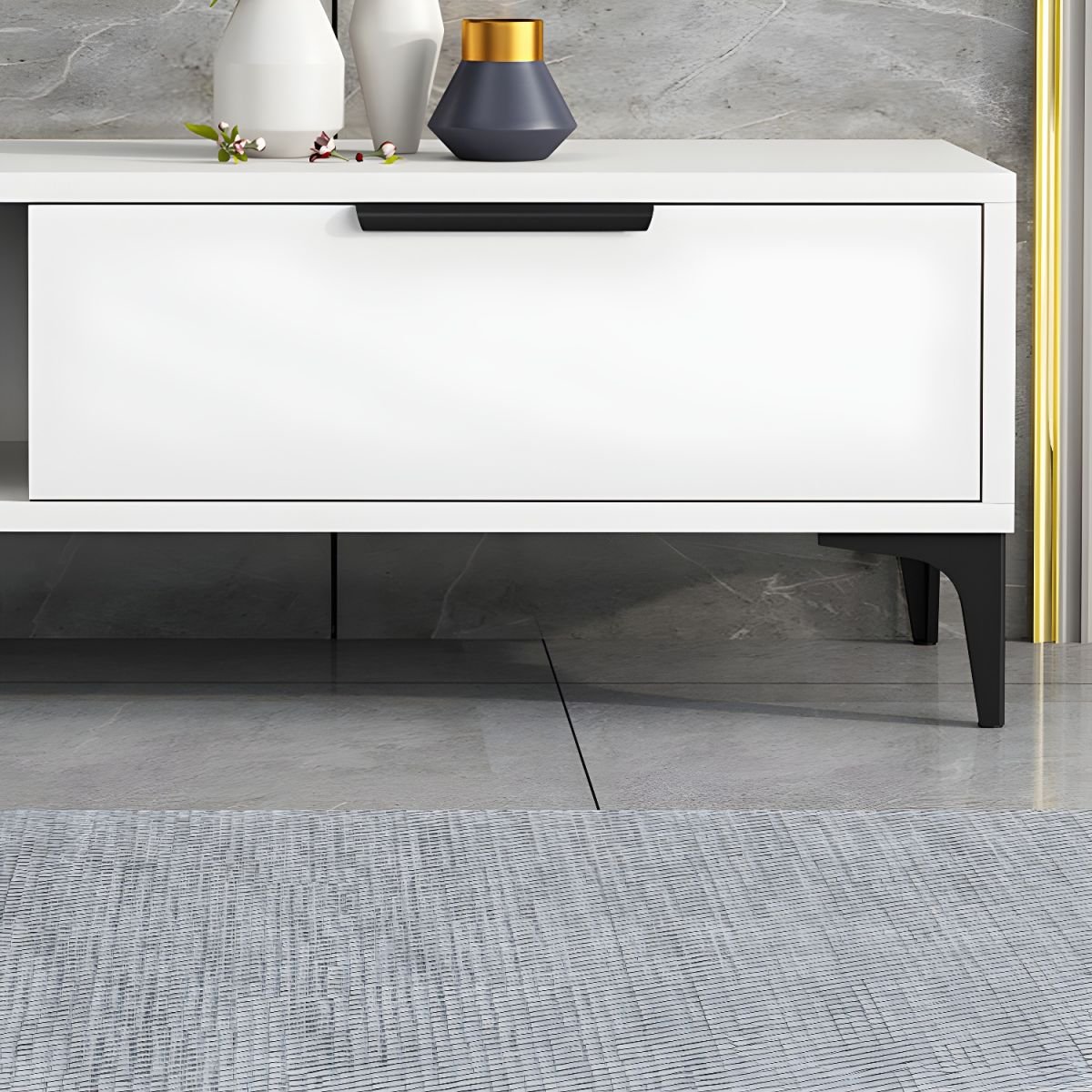 Ivory Wood TV Stand with Shelf, 2 Drawers, 2 Cabinets, Cable Management, and Visible Storage - Image 8