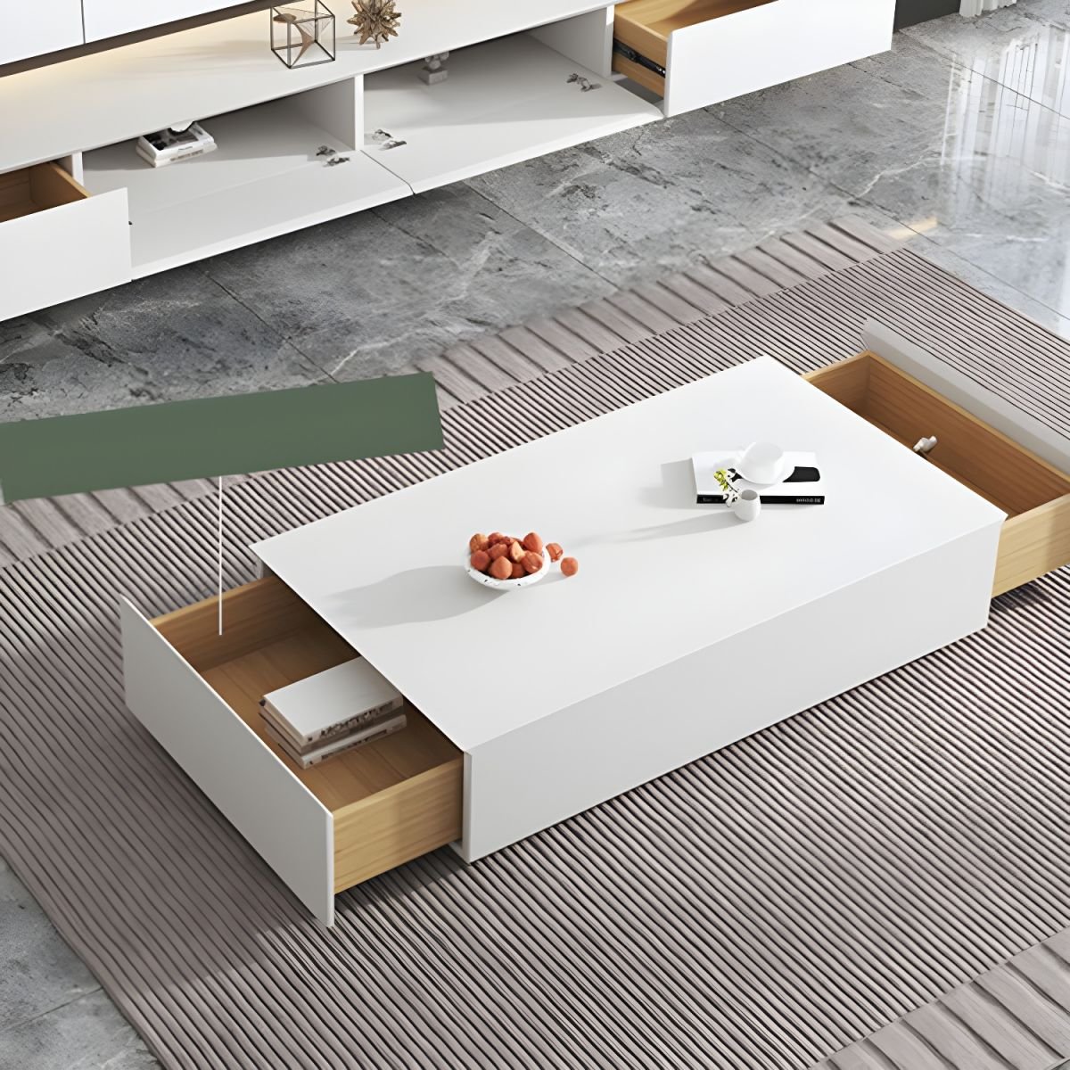 Art Deco TV Stand with 2 Drawers, 2 Cabinets, and Cable Management - Image 7