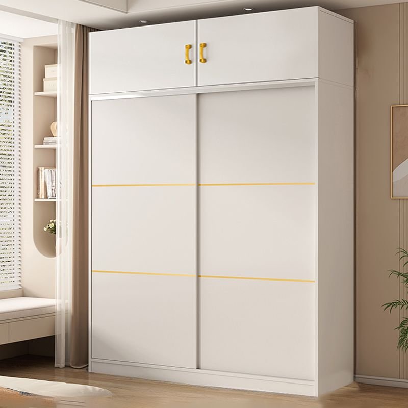 Graceful White Sliding Door Armoire with Top Cupboards - Premium 71" to 86.5" Modular Wardrobe in 28 Versatile Configurations - Image 9