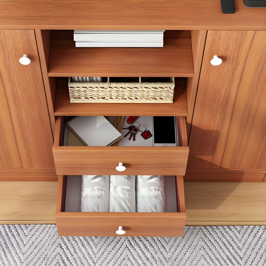 1200x12008 60 Elegant Tall White Wood TV Stand with 2 Drawers and Cabinets, 40 inch Compact High Media Console for Bedroom and Small Living Room