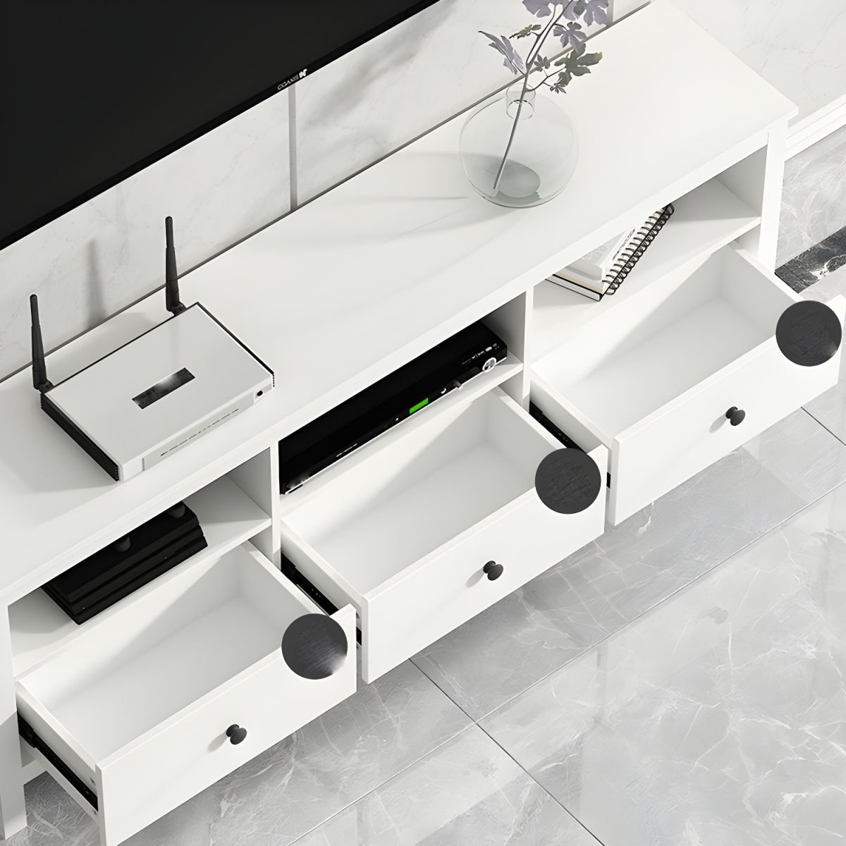 Modern Simple Style Reclaimed Wood TV Stand with Shelf, Drawers, Storage Cabinet, and Open-air Storage - Image 8