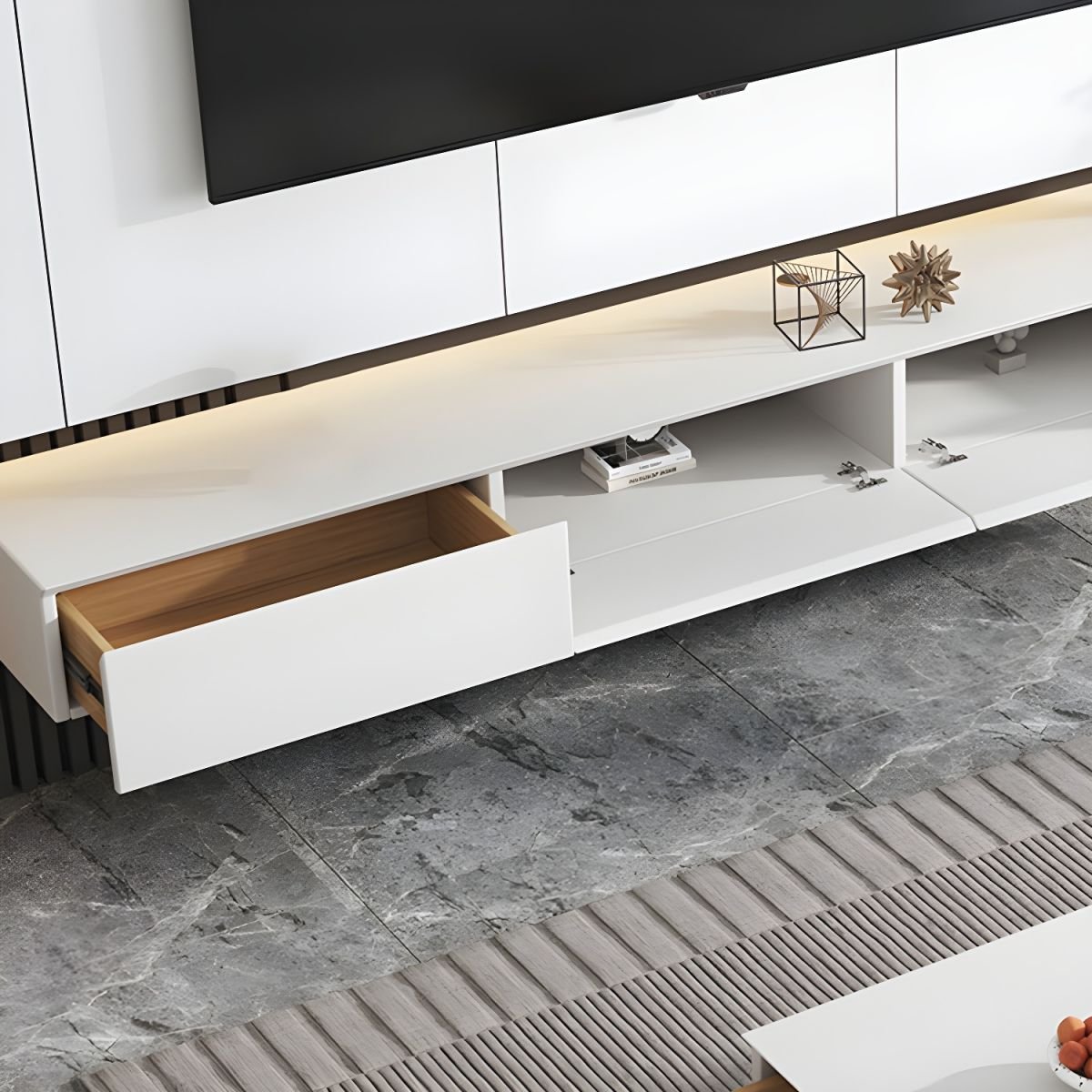 Art Deco TV Stand with 2 Drawers, 2 Cabinets, and Cable Management - Image 8