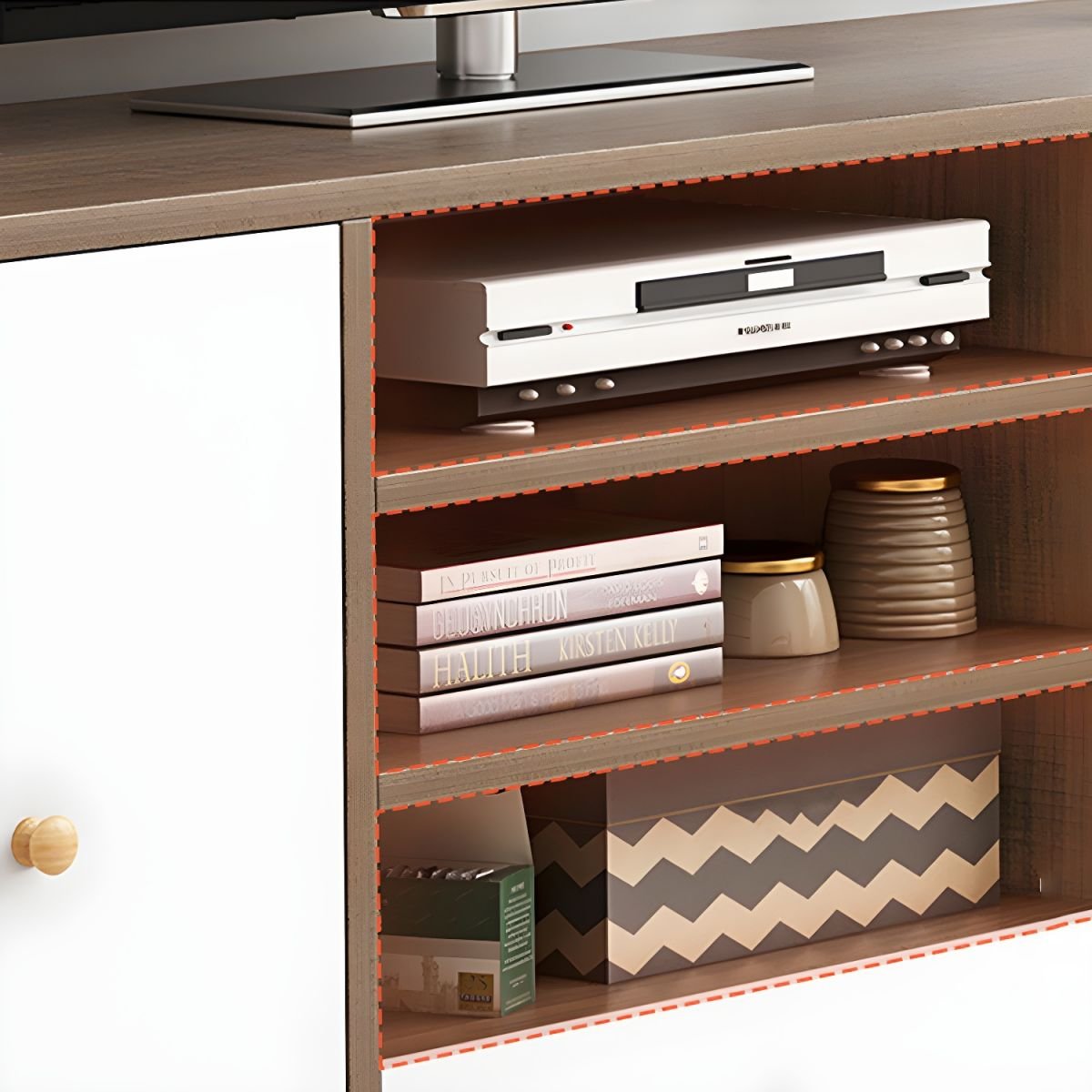 Modern Simple Style Lumber TV Stand with Shelf, 3 Cabinets, and Uncovered Storage - Image 8