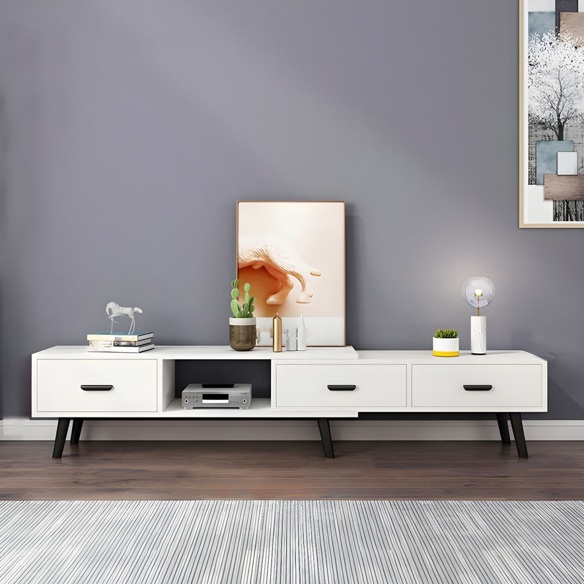 Scandinavian Style Wood TV Stand with Open Shelving, Low Profile, No-Drilling Holes, 30cm Width - Image 8