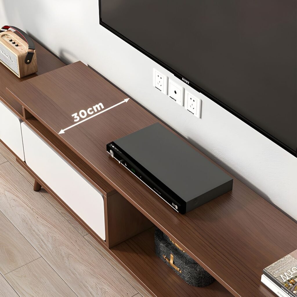 1200x12009 39 3-Drawer Modern Wood TV Stand with Open Storage and Cable Management