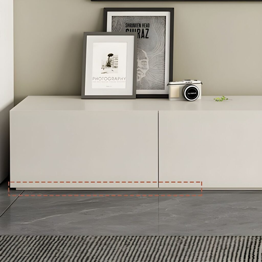 1200x12009 52 Seamless White Drawer Media Base, Radiant 94 inch Minimalist TV Unit with 4 Buffer Drawers for Modern Lounges