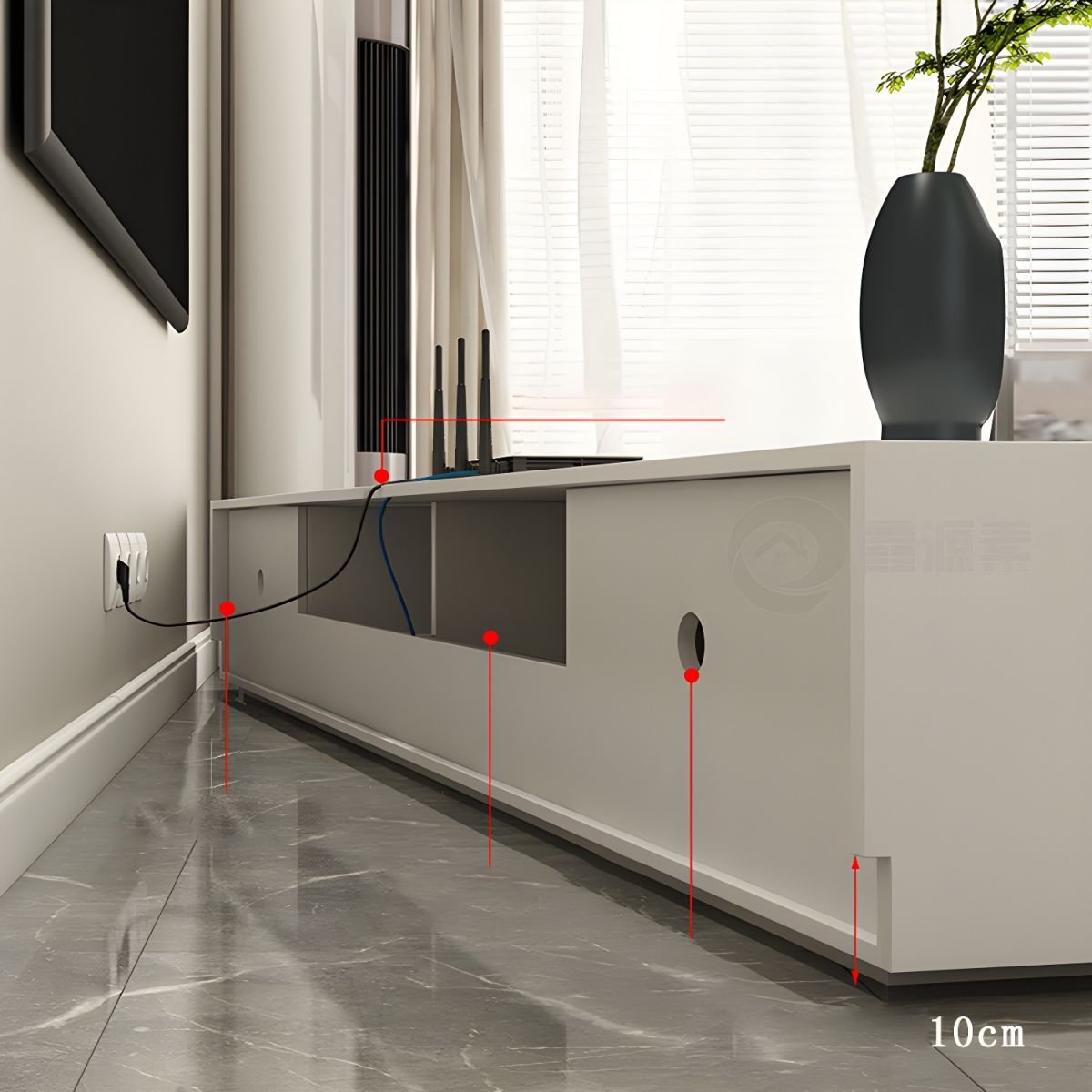 Modish White Wood TV Stand in Composite Wood with Cabinet Storage, 3 Drawers/4-Drawer/2 Drawers and Cable Management - Image 7