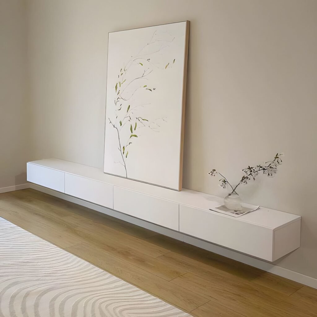 1200x1200 2 Chic 71 inch White Media Console with Hidden Handle Drawers, Sophisticated Seamless TV Stand for Modern Luxury Living Rooms