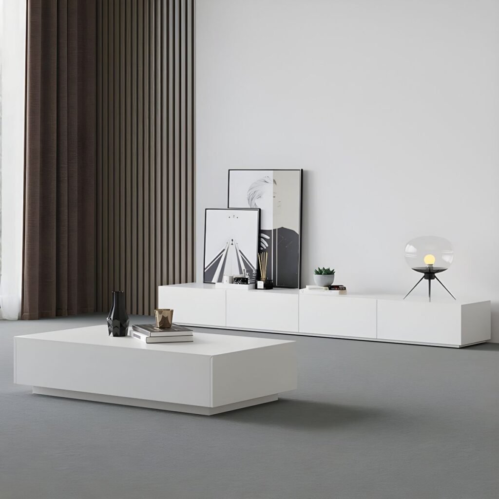 1200x12001 14 Chic White Floor TV Stand with 2 Drawers, 47 inch Elegant Media Console for Minimalist Living Spaces