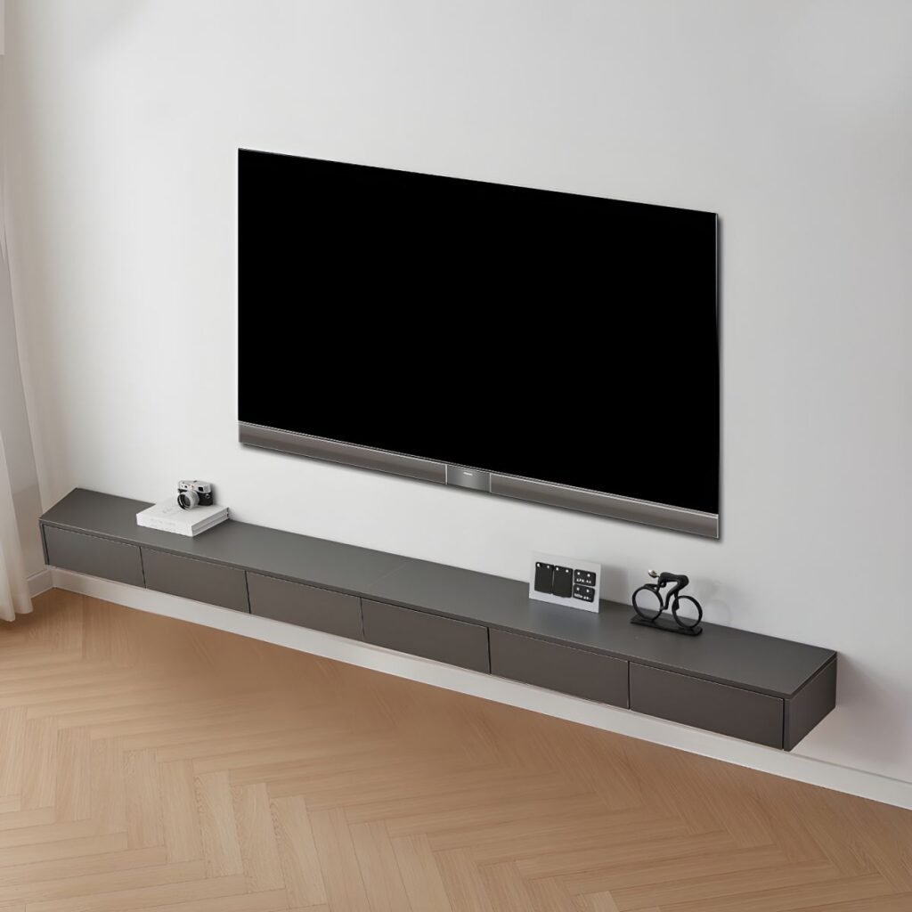 1200x12001 20 Extra Long Grey Floating TV Unit, Stunning 118 inch Modern Media Console with 5 Drawers for Luxury Homes