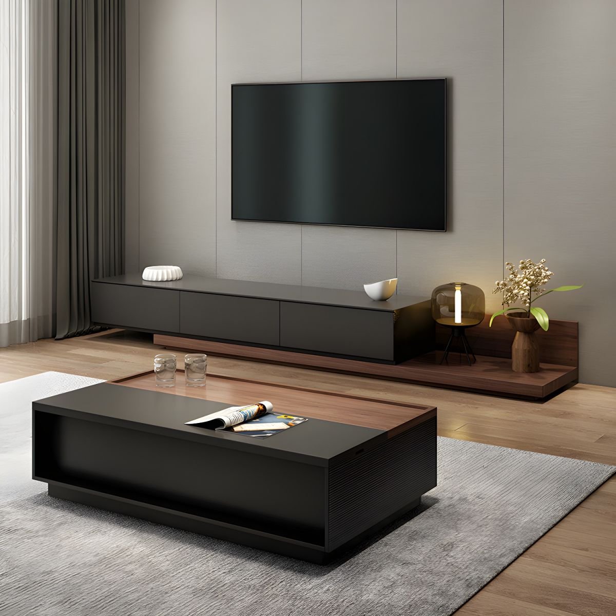 Contemporary TV Stand with 3 Drawers and Wood Material for Modern Home Entertainment - Image 2