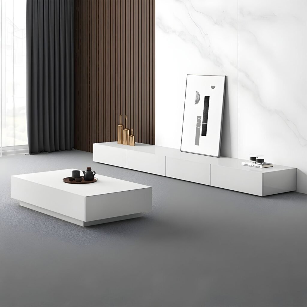 1200x12002 12 Chic White Floor TV Stand with 2 Drawers, 47 inch Elegant Media Console for Minimalist Living Spaces