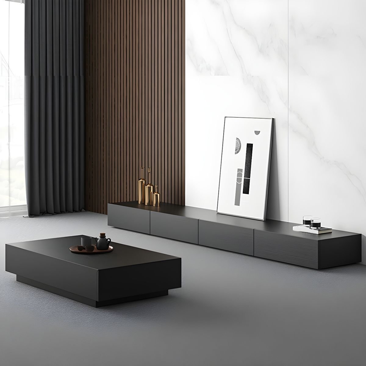 Modern Design Ink Timber Rectangular TV Stand with 3 Drawers/4 Drawers/2-Drawer for Parlor - Image 3