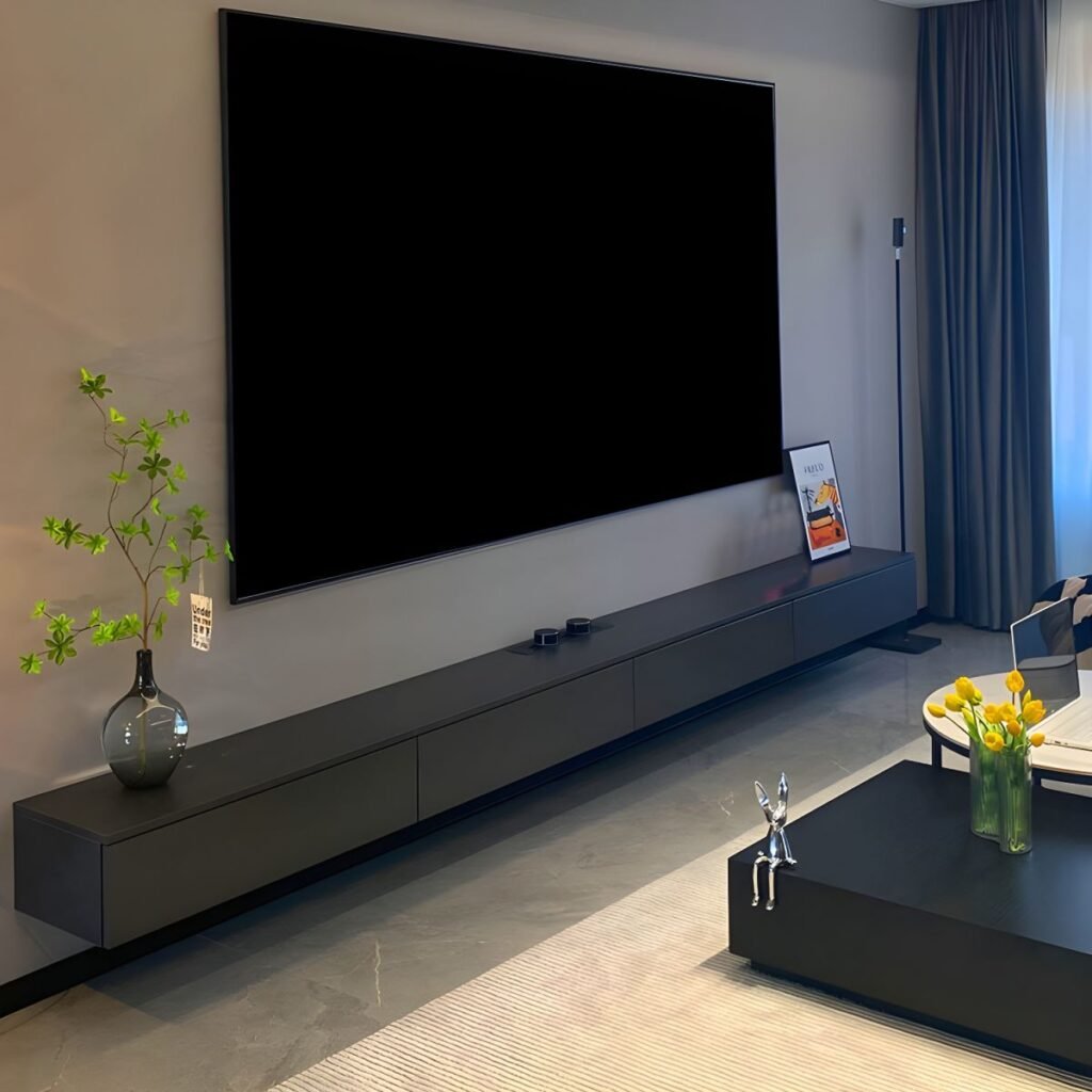 1200x12002 3 Sophisticated Grey White Modern TV Stand with Gas Strut Storage, 79 inch Large Media Console for Upscale Living Spaces