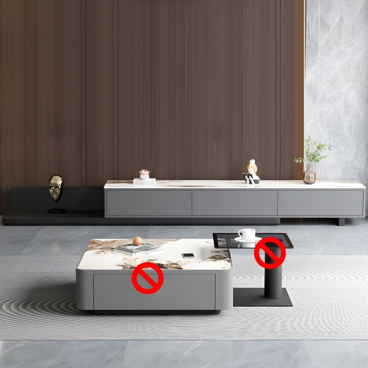 3 Drawers Simplistic Stone TV Stand in Gray - Image 3