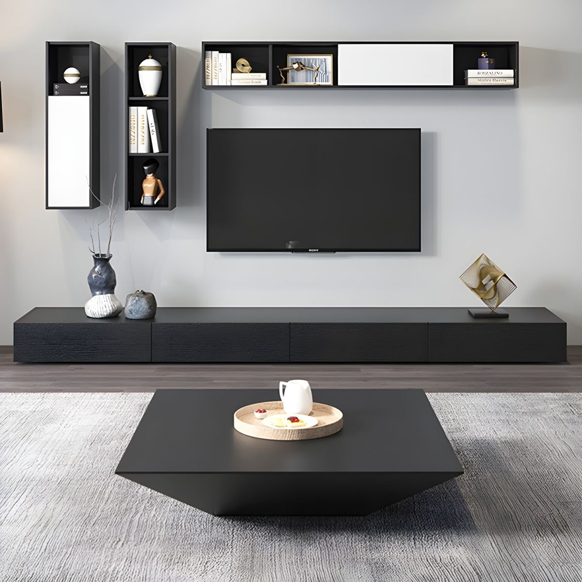 Modern TV Stand with Drawers and Soft Close Glides - Low Height, Wood Material - Image 2