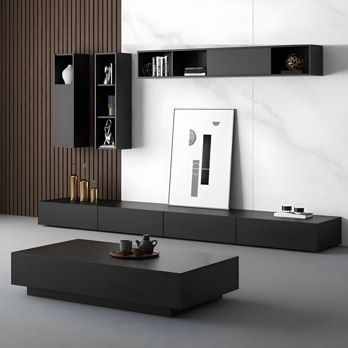 Modern Design Ink Timber Rectangular TV Stand with 3 Drawers/4 Drawers/2-Drawer for Parlor - Image 2