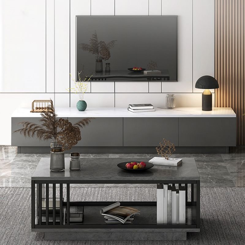 Modern Stone TV Stand with 4 Drawers/3 Drawers and Cable Management - Image 2