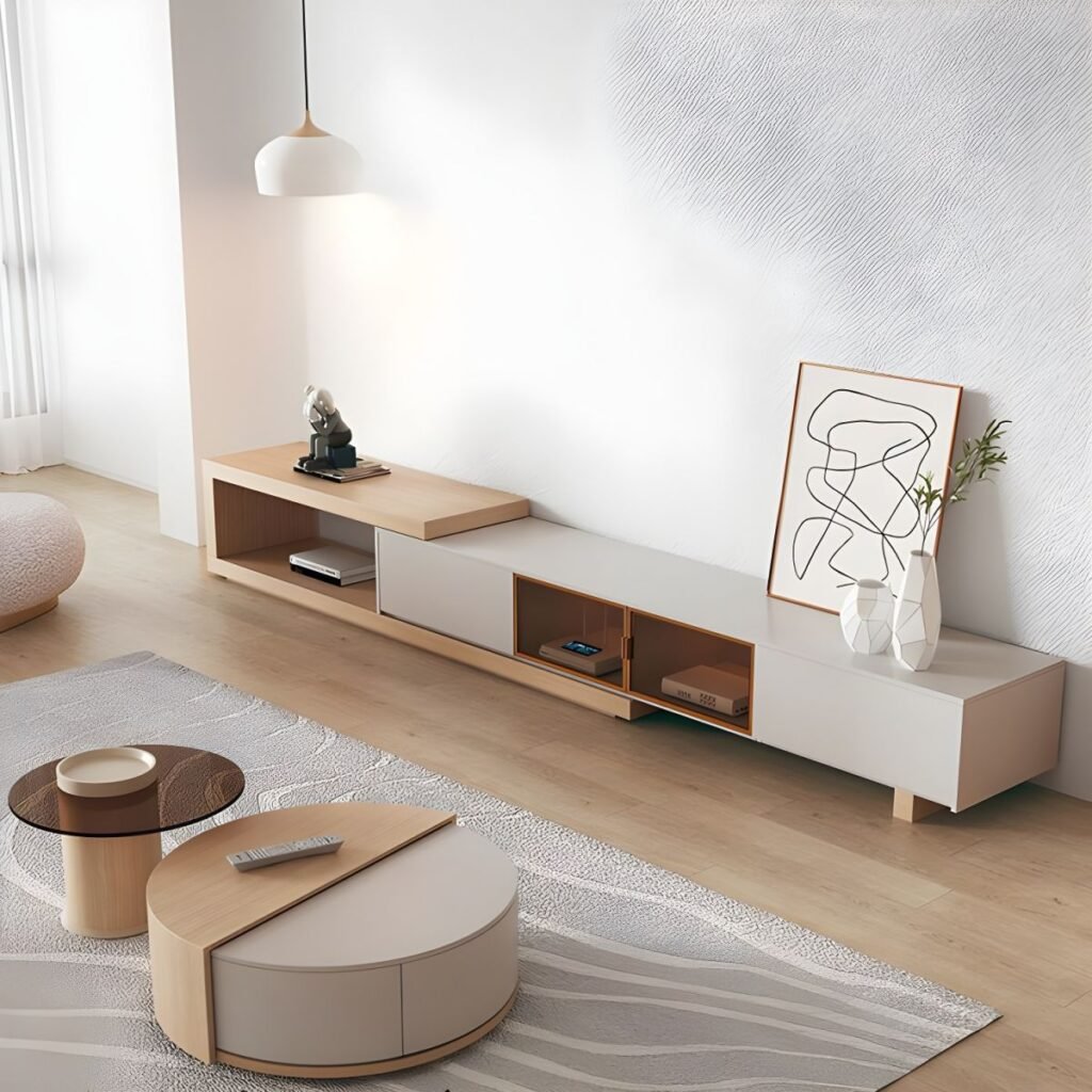 1200x12004 1 Sophisticated Extendable-Glass-TV-Stand with Tempered Glass Doors and LED Ambiance, 79" to 110" Flexible Modern Entertainment Center