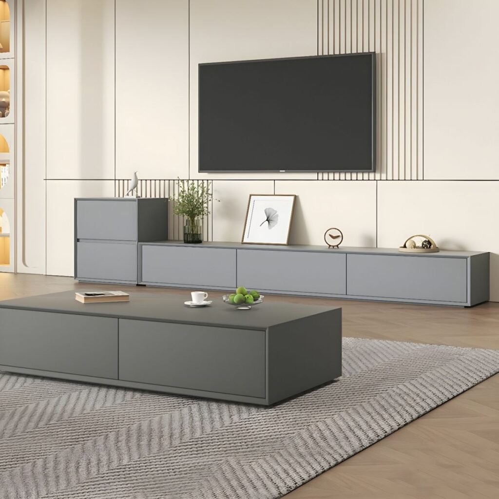 Sleek Minimalist TV Console 160cm in Matte Grey.