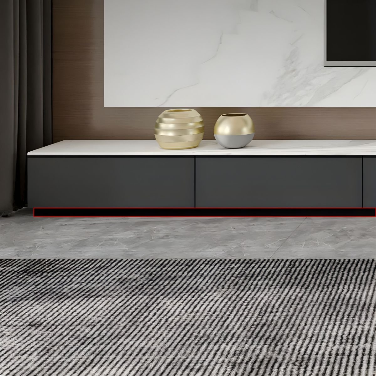 Modern Design Rectangular Chalk Stone TV Stand with Cable Management for Drawing Room - Image 5