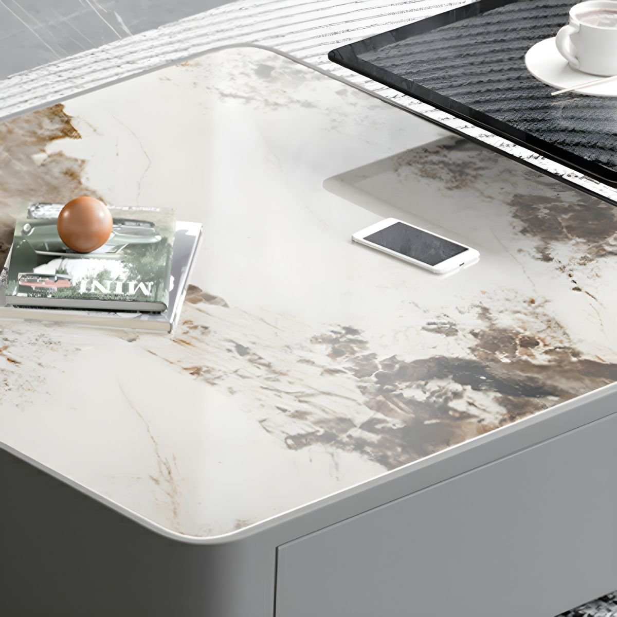 3 Drawers Simplistic Stone TV Stand in Gray - Image 4