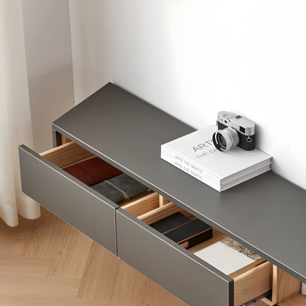 1200x12006 18 Extra Long Grey Floating TV Unit, Stunning 118 inch Modern Media Console with 5 Drawers for Luxury Homes