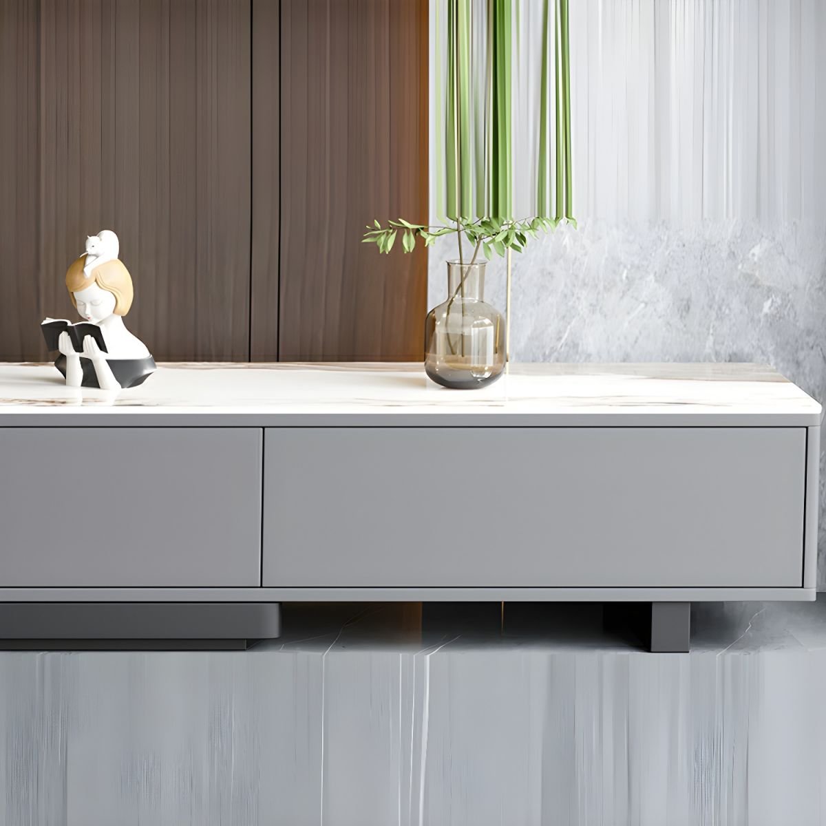 3 Drawers Simplistic Stone TV Stand in Gray - Image 6